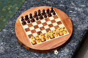 Travel Folding Magnetic Round Chess Set in Sheesham & Maple 8.75"- King