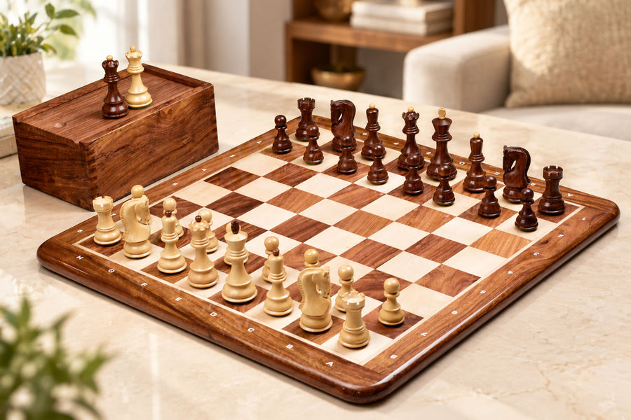 Old 1959 Russian Zagreb Pieces in Sheesham / Boxwood - 3.8" King with Board & Box