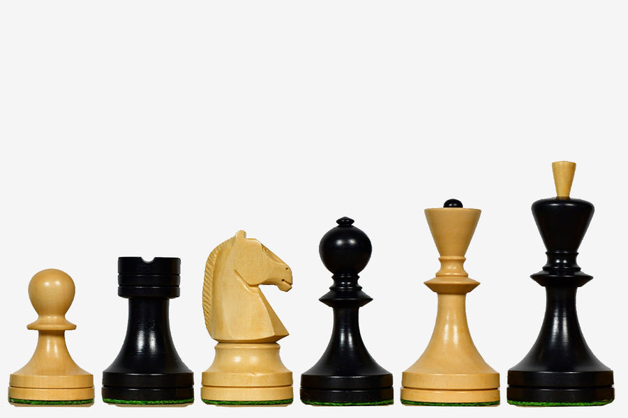 Soviet Era Chess Pieces in Ebonized & Natural Boxwood 3.75" King