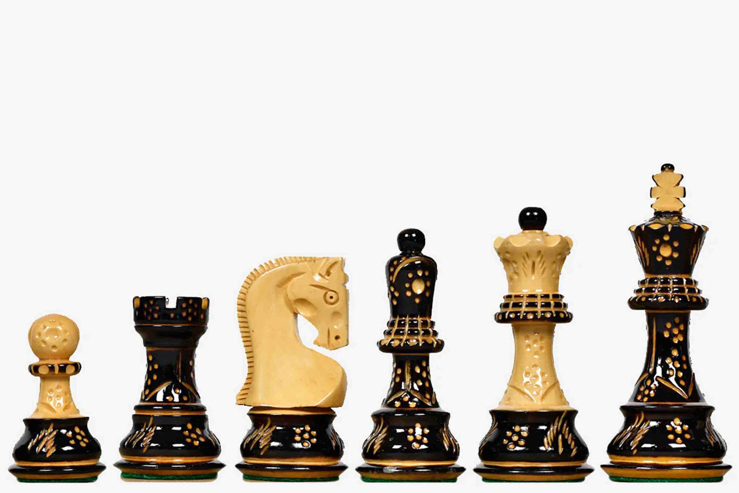 1959 Russian Zagreb Chess Pieces in Burnt & Natural Boxwood 3.89" - King