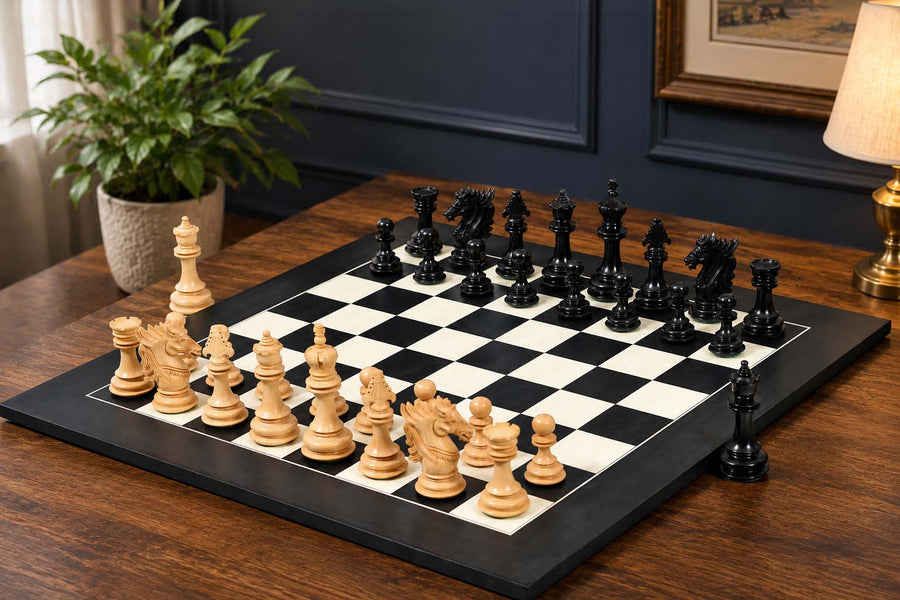 Dragon Series Chess Pieces Ebony & Boxwood 4.6" with Black Anigre Board
