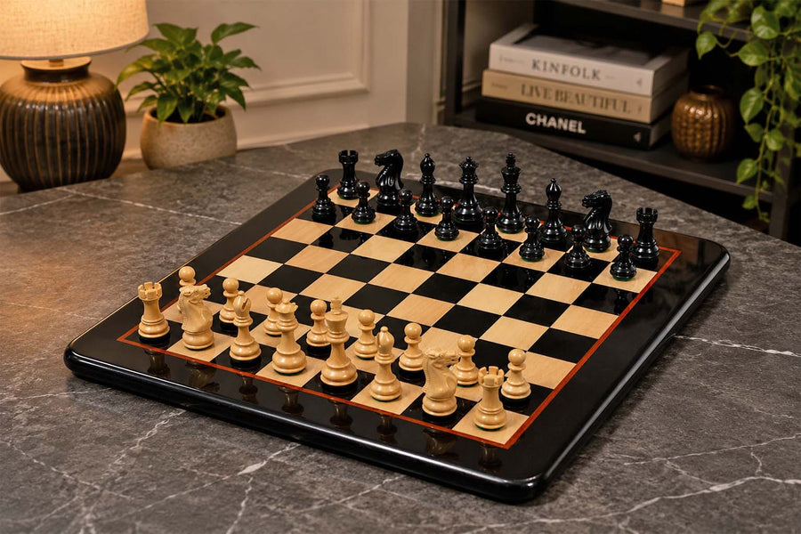 Contemporary Staunton Ebony Chess Pieces 3.0" with 18" Ebony Board