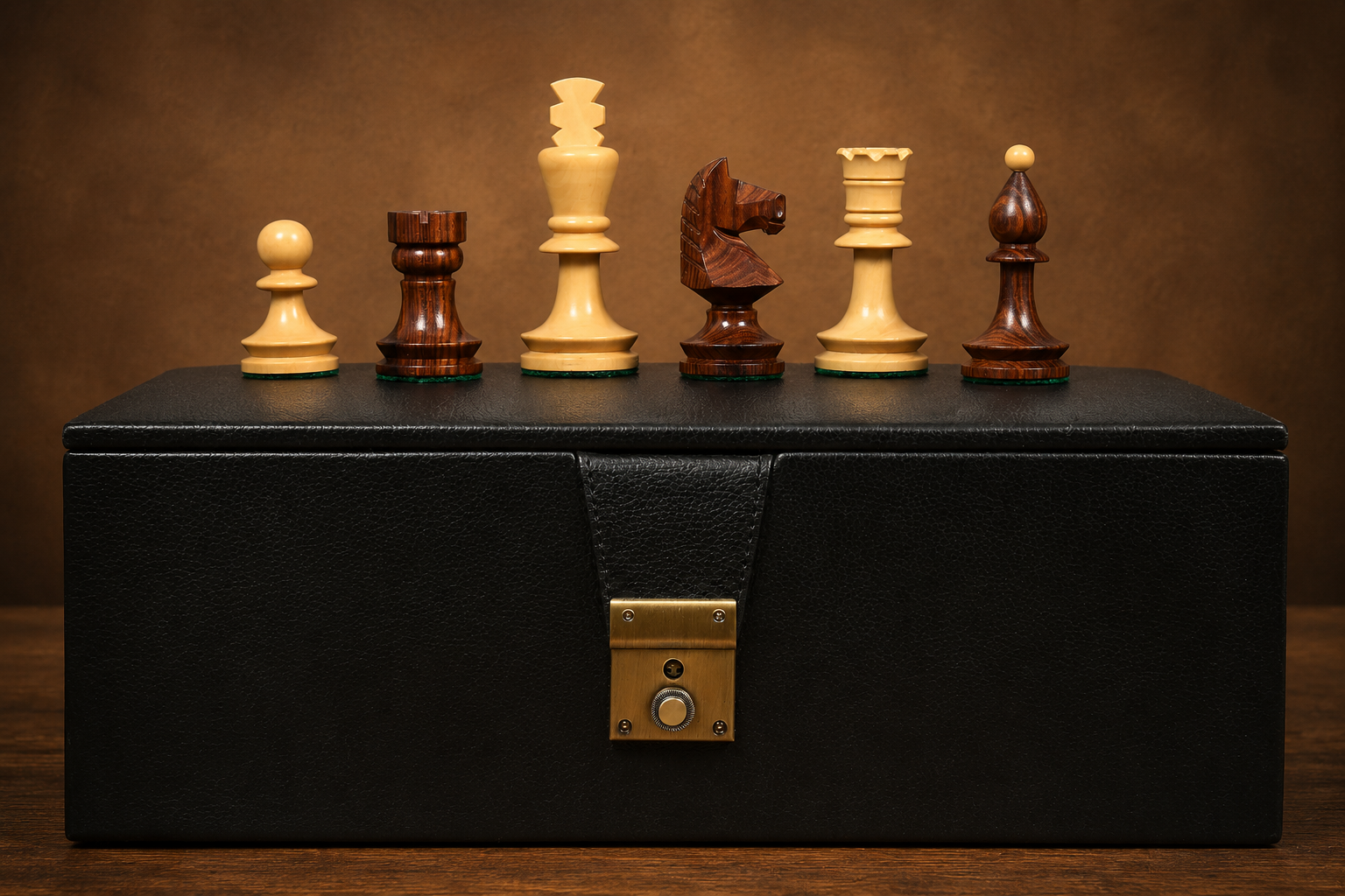 Reproduced Romanian-Hungarian National Tournament Weighted Chess Pieces in Indian Rosewood & Natural Boxwood - 3.8" King with Storage Box