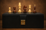 Reproduced Romanian-Hungarian National Tournament Weighted Chess Pieces in Indian Rosewood & Natural Boxwood - 3.8" King with Storage Box