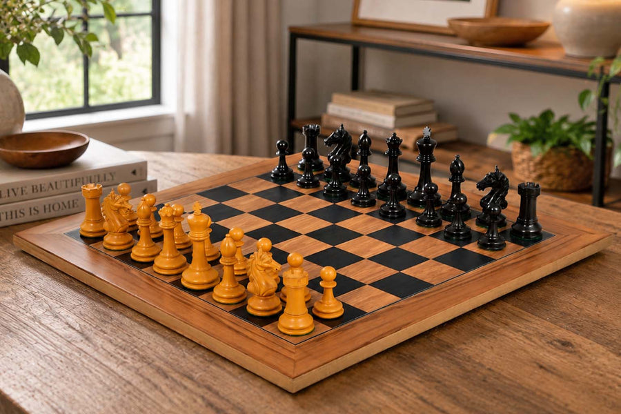 Ancient Indian Warrior Luxury Chess Pieces Ebony & Antiqued Wood 4" King with board