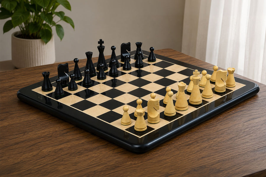 The Classic Cone Shaped Chess Pieces in Ebonized/Boxwood - 4.09" King with Board