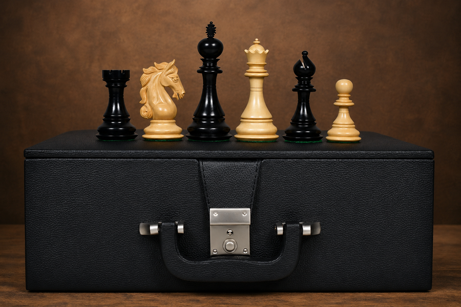 The Shera Series Chess Pieces V2.0 in Ebony/Boxwood - 4.4" King with Box