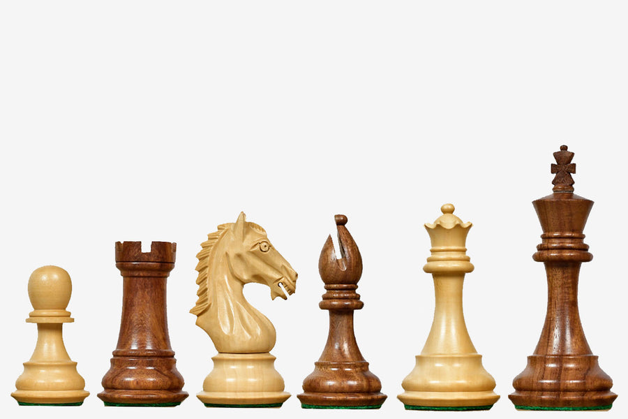 Derby Knight Staunton Weighted Chess Pieces Sheesham & Boxwood 4.1"- King