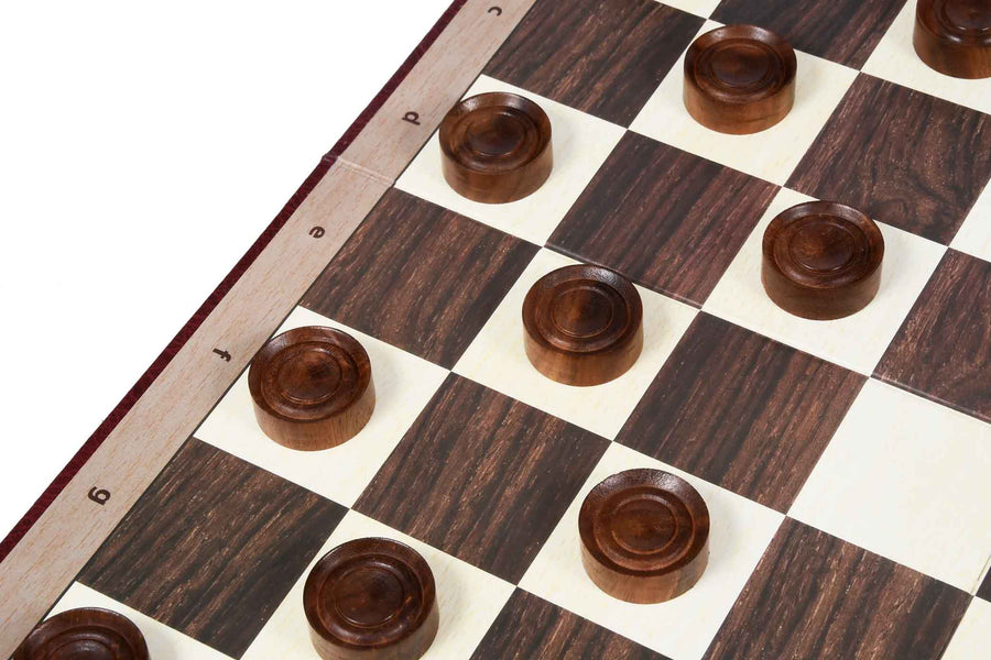 Wooden Checkers Draughts Set in Sheesham & Boxwood 35mm