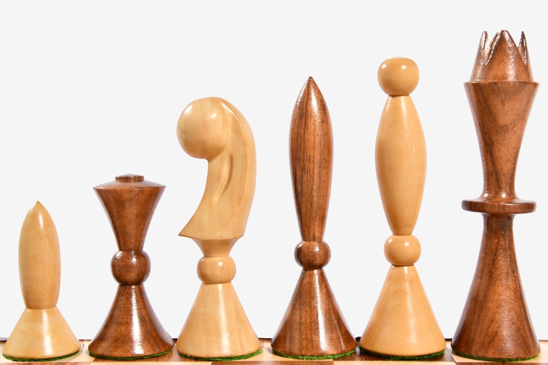 White & Brown Reproduced 1958 ANRI Space Age Chess Pieces by Arthur Elliott in Sheesham & Box Wood - 4.25" King By Chessbazaar