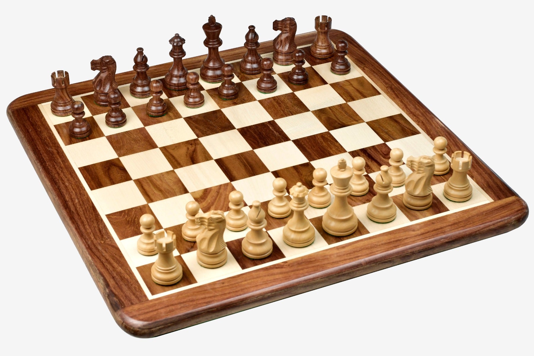 Smokey Staunton Chess Pieces in Sheesham/Boxwood With Board & Box- 3.8" King