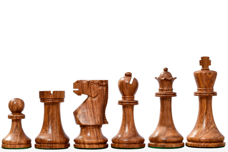 Old Vintage English Staunton Series Chess Pieces in Sheesham & Boxwood - 3.8" King