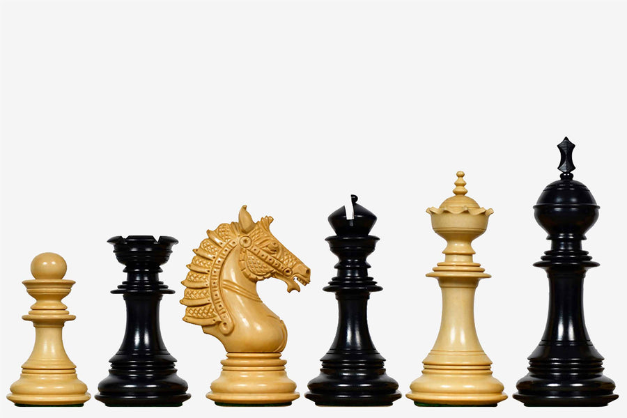 Sikh Empire Series Triple Weighted Wooden Handmade Chess Pieces in Genuine Ebony Wood and Boxwood - 4.5" King with Extra Queens