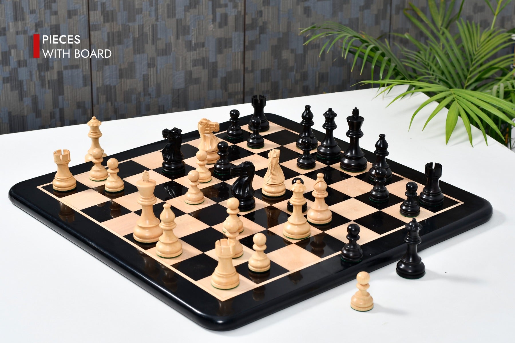 The Smokey Staunton Chess Pieces in Ebonized/Boxwood- 3.8" King with Board