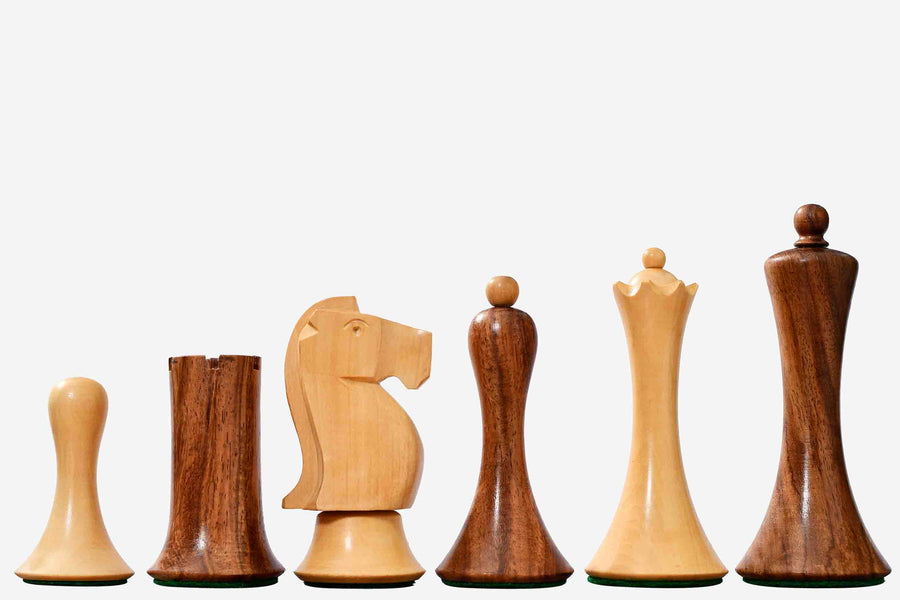 Minimalist Soviet Style Chess Pieces in Sheesham & Boxwood - 3.7" King