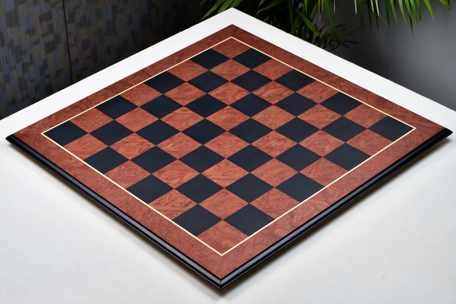Deluxe Black Anigre Red Ash Burl Matte Chess Board 24" (60mm)