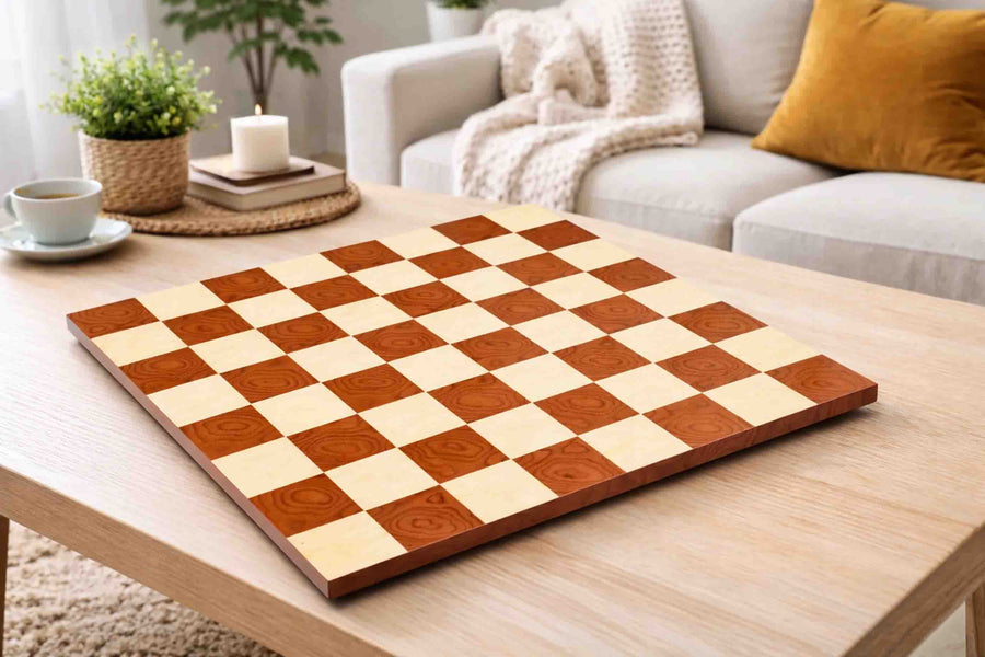 Minimalist Red Ash Burl Maple Hi-Gloss Borderless 19" Chess Board