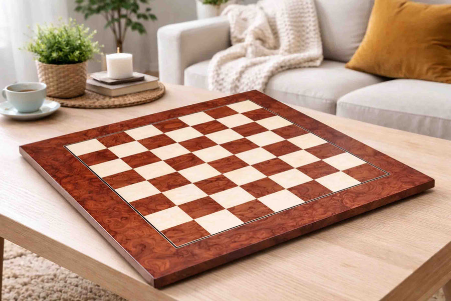 Wooden Red Ash Burl & Maple Hi-Gloss Chess Board 22" (55mm)