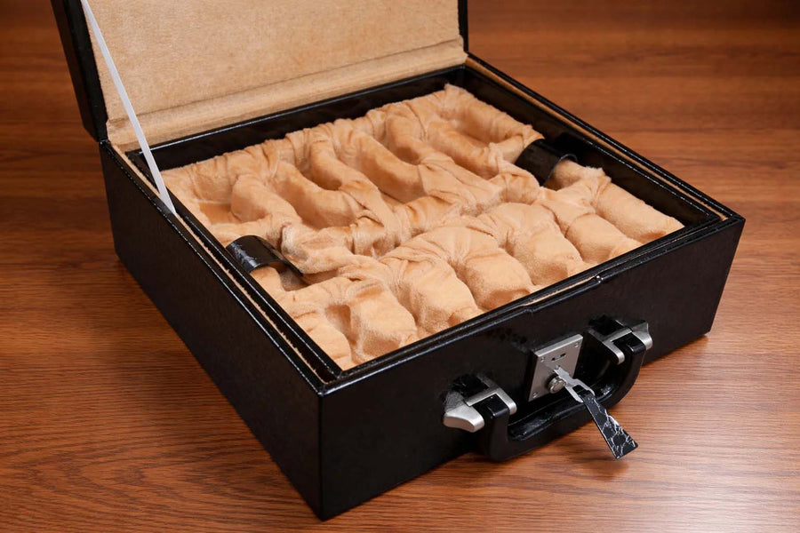 Leatherette Chess Coffer Box Hi-Gloss Crocodile Finish 3.6"-4.1" - Chess Pieces