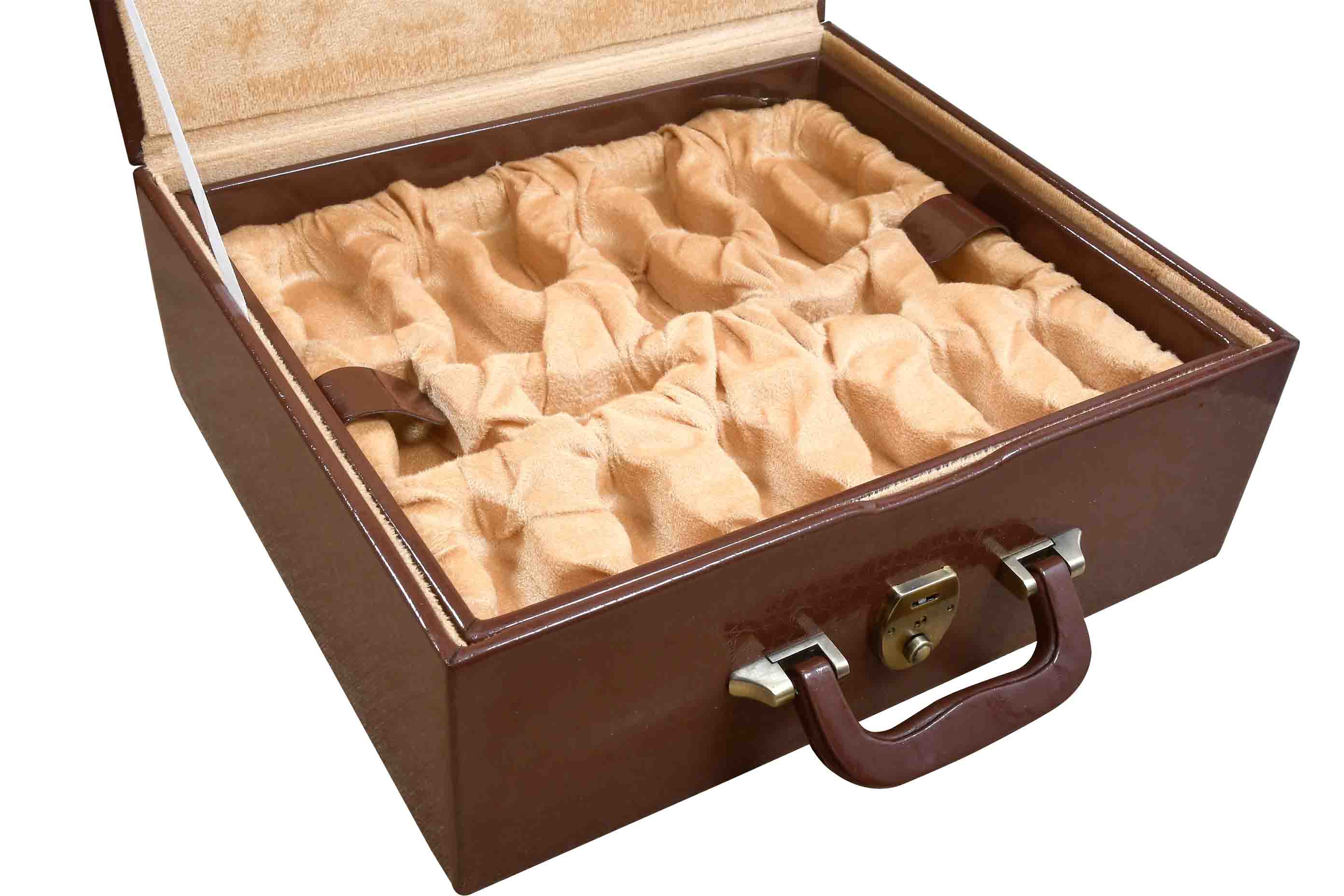 Brown Leatherette Chess Coffer Hi-Gloss Crocodile Finish 3.6"-4.1"- King