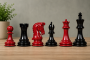Slightly Imperfect Series Chess Pieces in Black Painted & Red Painted Wood - 3.8" King