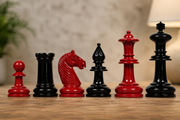 Imperfect Austrian Chess Pieces in Black Painted & Red Painted Wood - 4.2" King