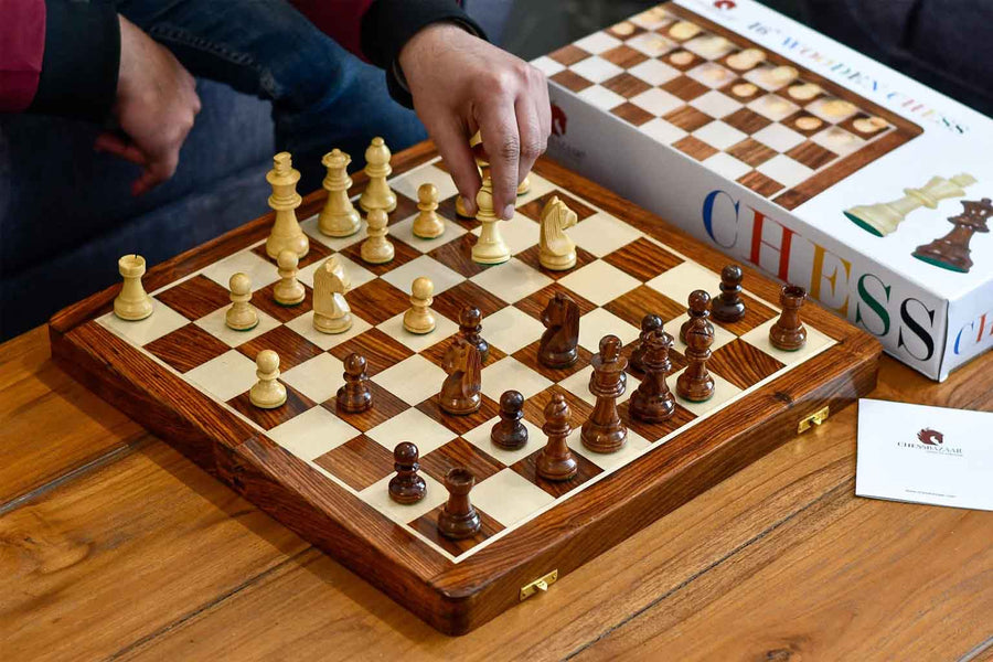 Travel Folding Non-Magnetic Lacquer Chess Set Sheesham & Maple 16"