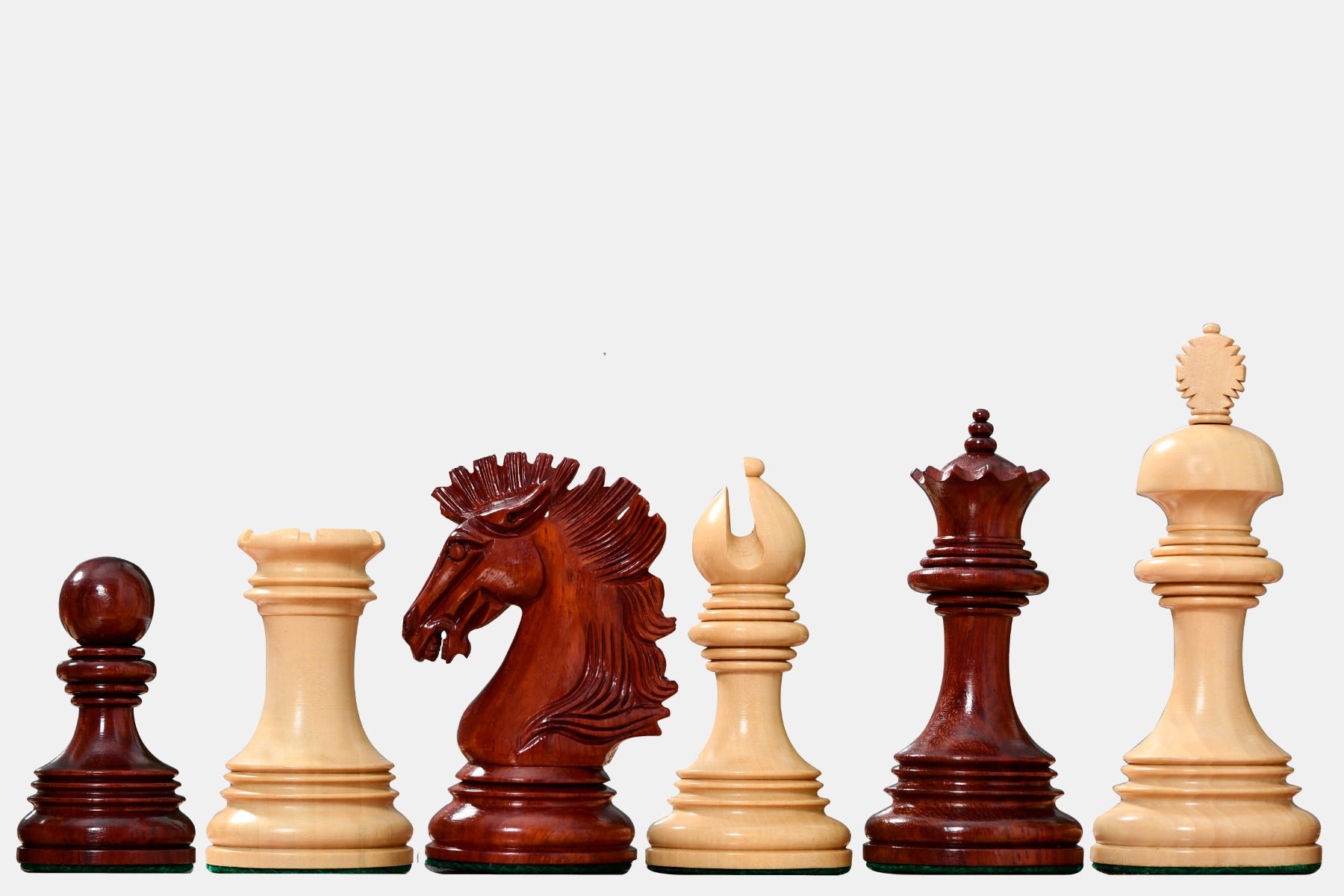New Indian-American Luxury Series Triple Weighted Chess Pieces in Bud Rosewood(Padauk) / Boxwood Ver 2.0 - 4.4" King