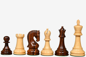The Leningrad Club-Sized Wooden Chess Pieces in Indian Rosewood & Boxwood- 4.0" King