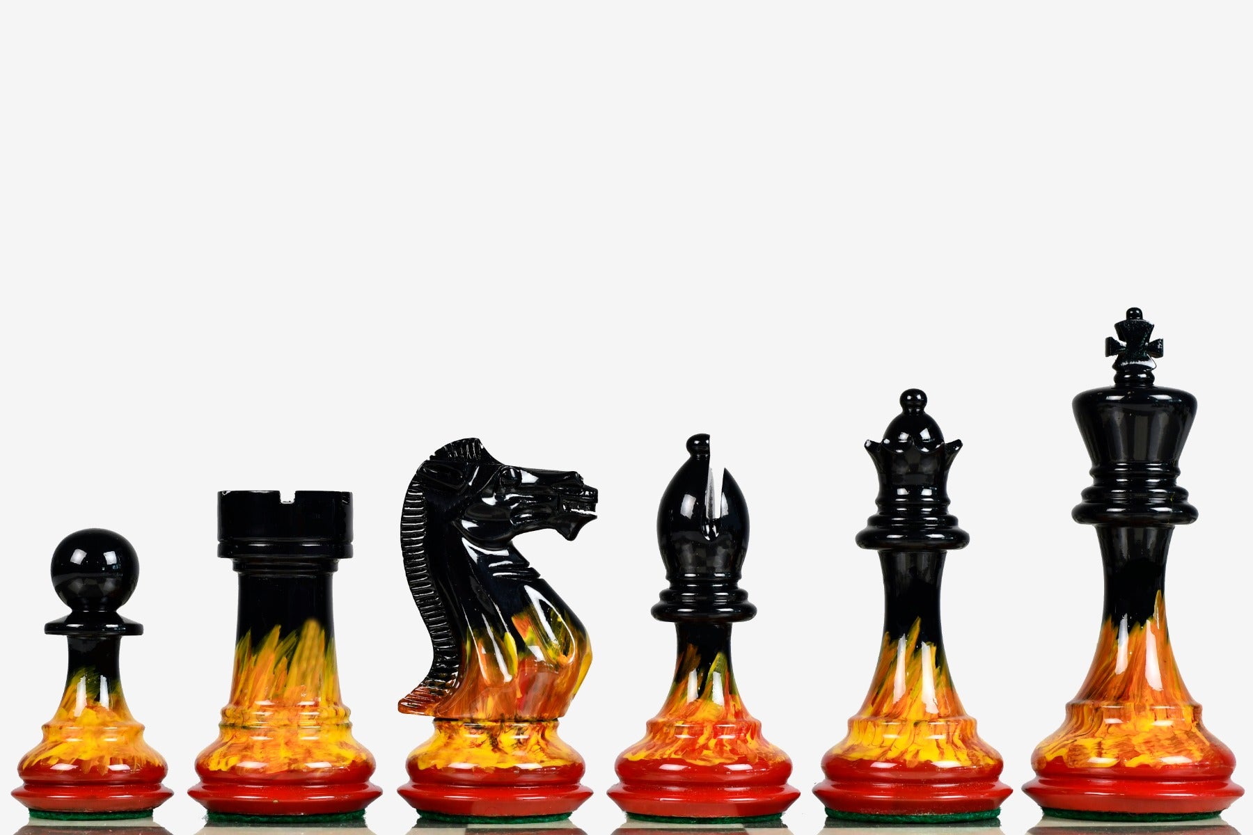 Flame and Frost Painted Staunton Weighted Wooden Chess Pieces - 4.0" King with Extra Queens