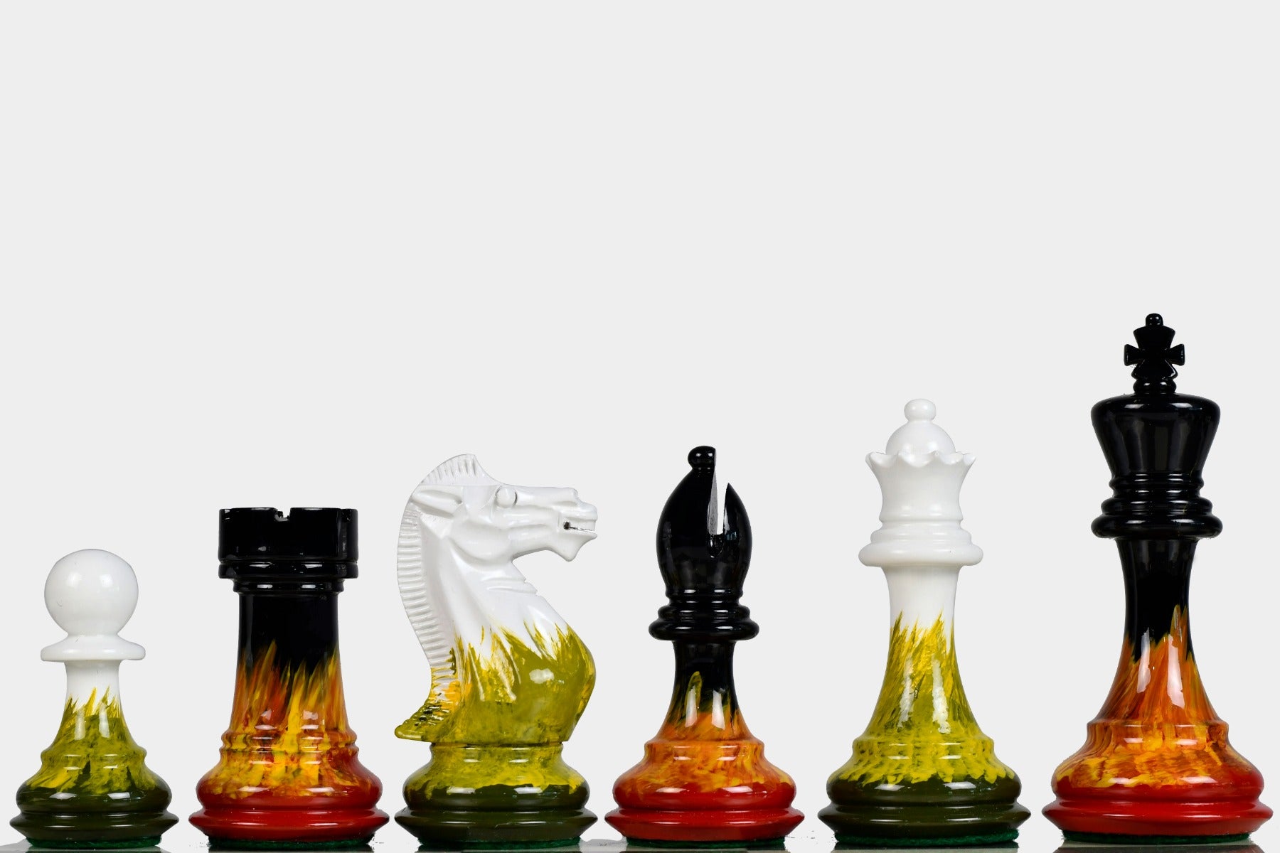 Flame and Frost Painted Staunton Weighted Wooden Chess Pieces - 4.0" King with Extra Queens