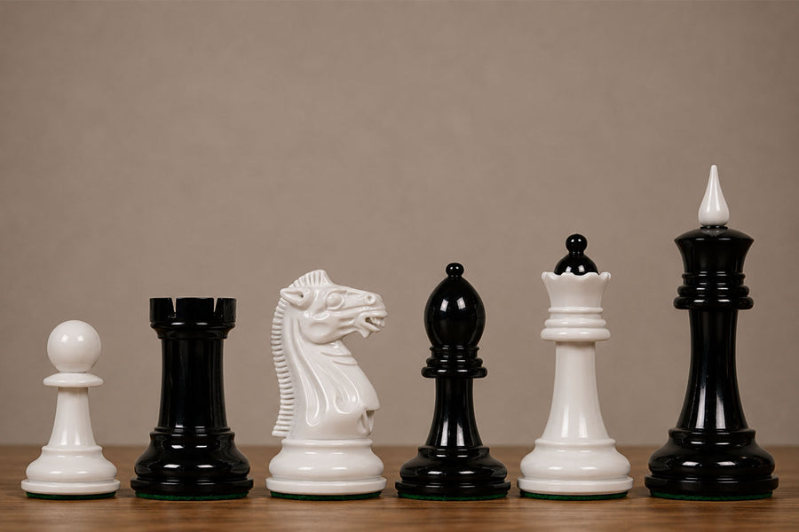 Reproduced 1940 Soviet Club Chess Set Ebony & Ivory White Painted 4.0" King