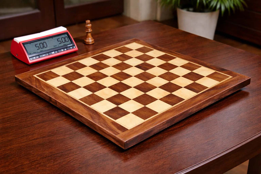 Solid Wood Chess Board 14.5" Sheesham & Maple (37mm Squares)
