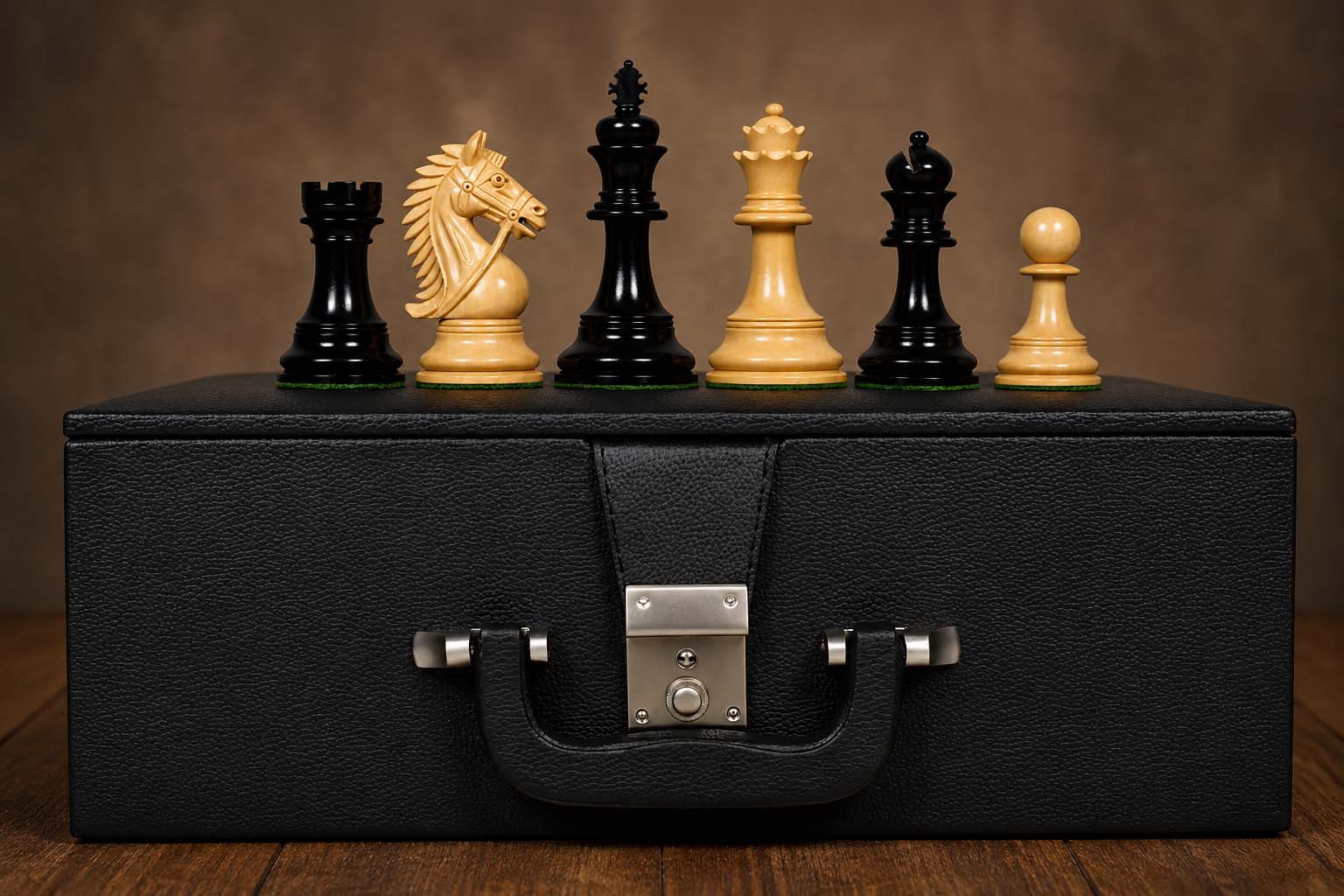 2016 Bridle Series Luxury Chess Pieces in Ebony Wood / Boxwood - 4.2" King with Storage Box