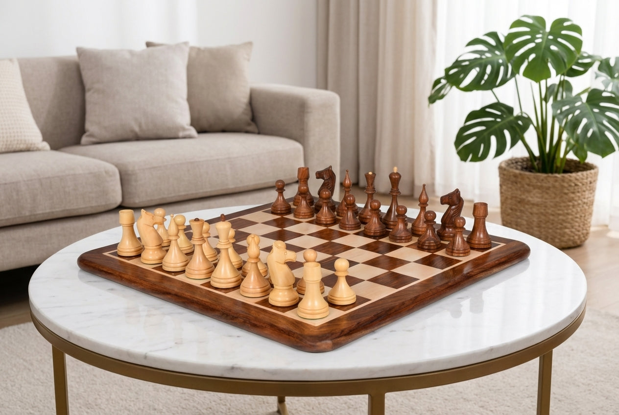 Combo of Repro 1961 Soviet Championship Baku Pieces in Sheesham/Boxwood - 4” King with Board