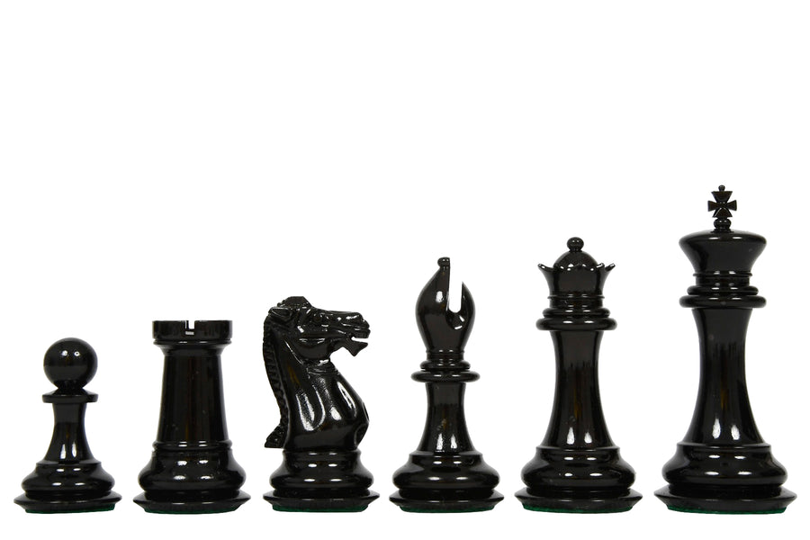 Reproduced 1849 Staunton Pattern Camel Bone Chess Set in Black Dyed & Bleached White - 3.7" King