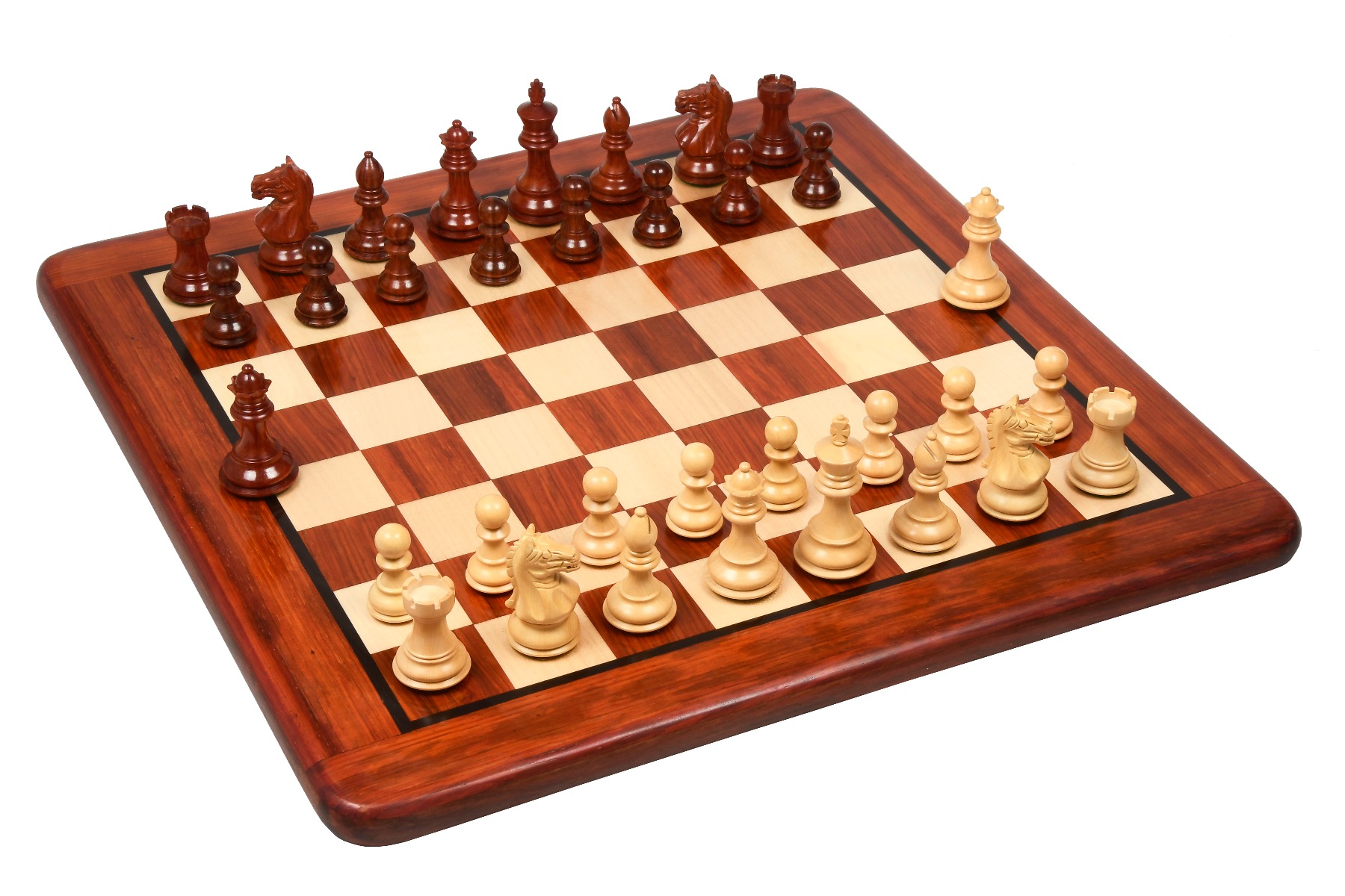 The Contemporary Staunton Series Weighted Chess Pieces & Board Combo in Bud Rose & Box Wood - 3.0